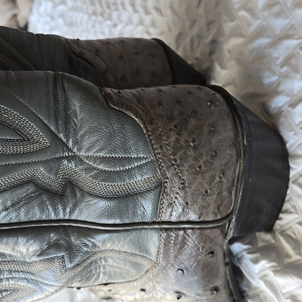 Panhandle Slim Brown and Gray Heeled Boots Genuine Ostrich - Picture 4 of 11